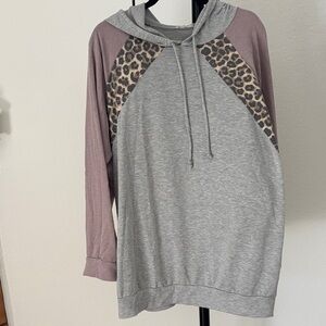 Gray and Mauve Leopard Print Hoodie